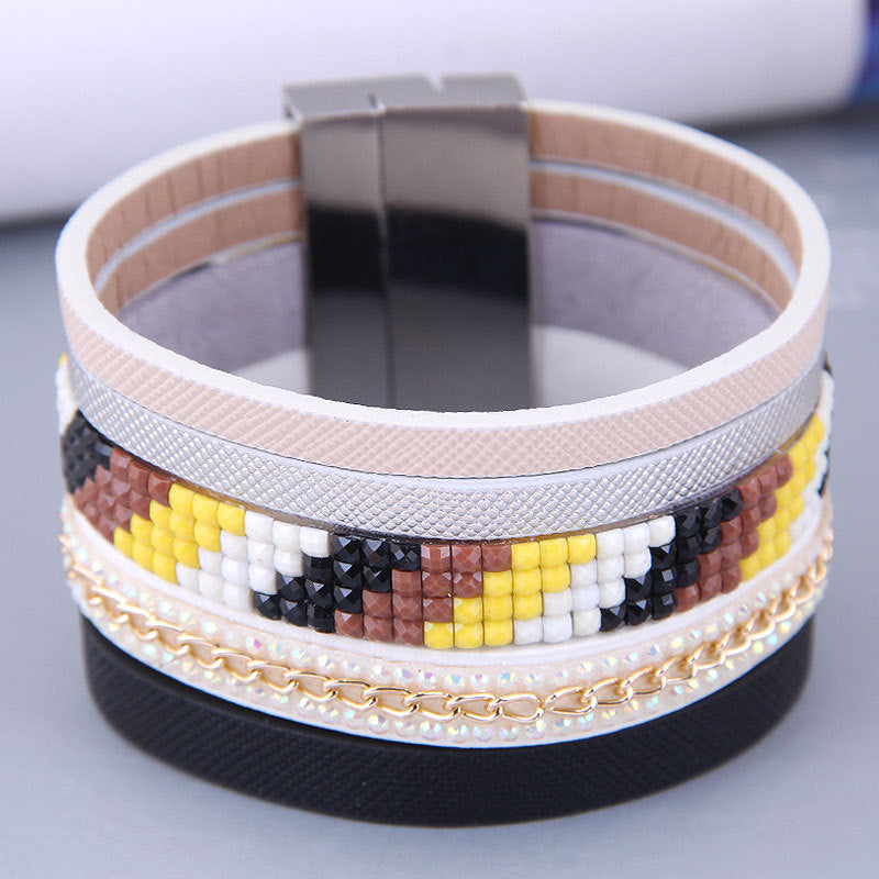 Wholesale Wide Leather Magnetic Buckle Alloy Bracelet