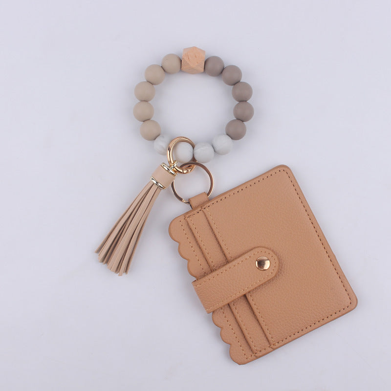 Wholesale Silicone Beaded Card Holder Wrist Keychain