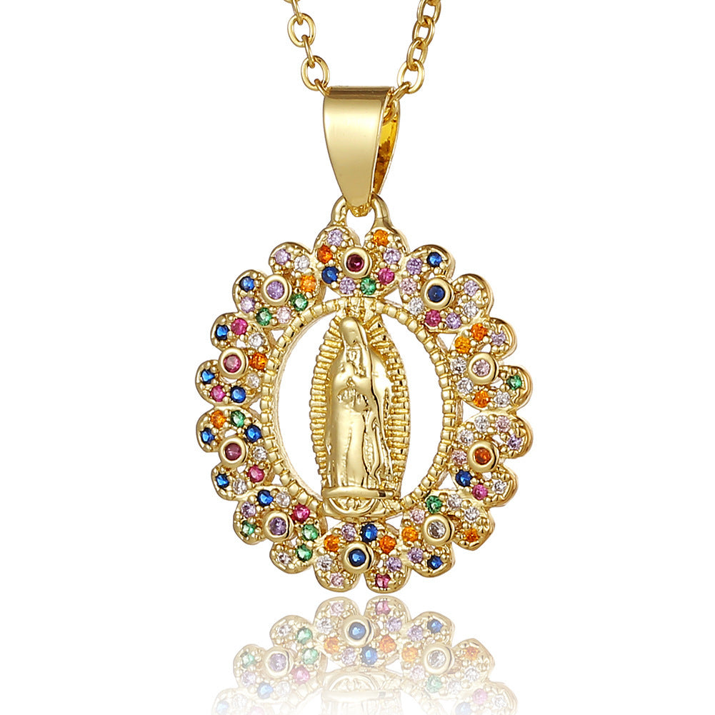 Wholesale Copper Micropaved Zircon Virgin Mary Pendant Believer Necklace