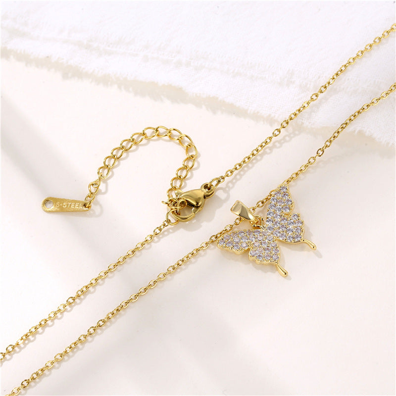 Wholesale Stainless Steel Diamond Butterfly Necklace