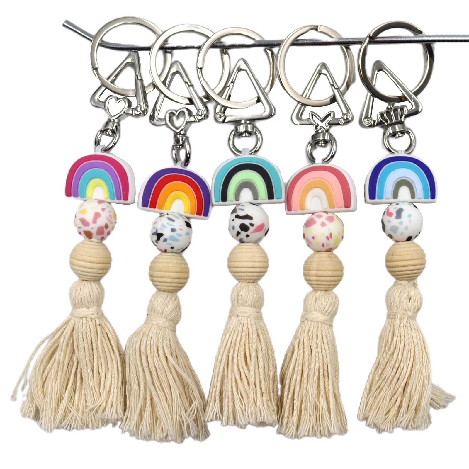 Wholesale Badge Reels Silicone Beaded Rainbow Tassels retractable keychain