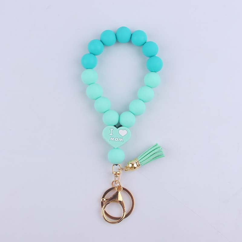 Wholesale DAD MOM Silicone Beaded Tassel Wrist Keychain