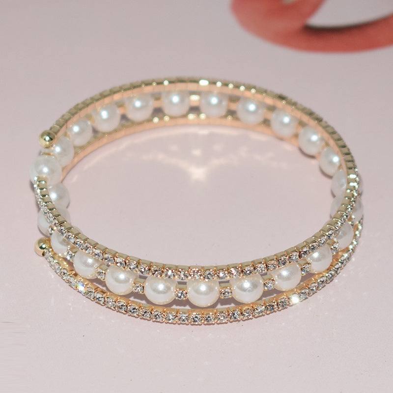 Pulsera Abierta De Perlas De Diamantes De Imitación al por mayor