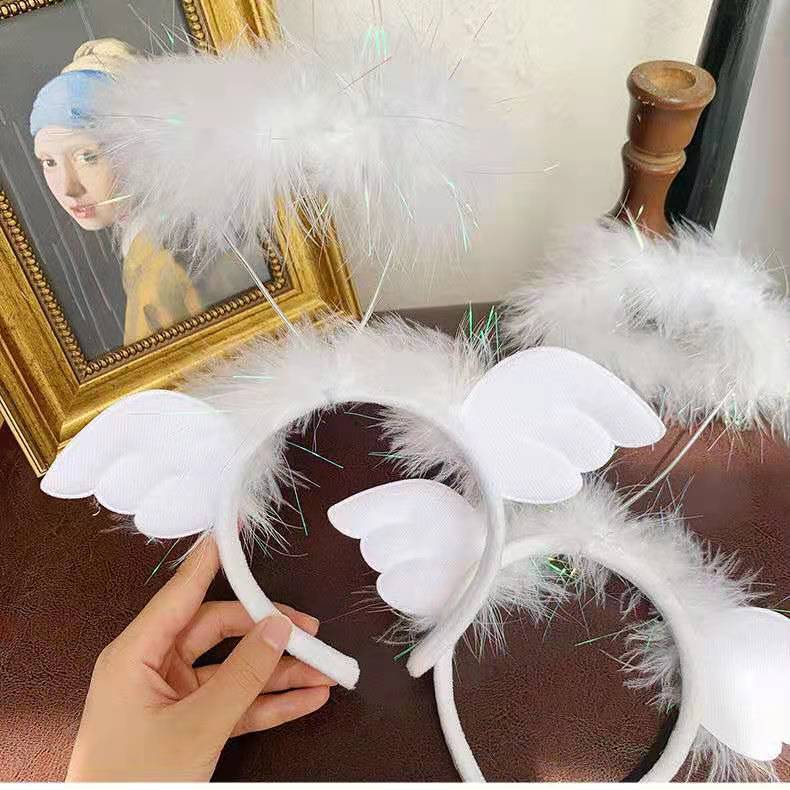 Wholesale Plush Angel Wings Feather Glowing Hair Hoops