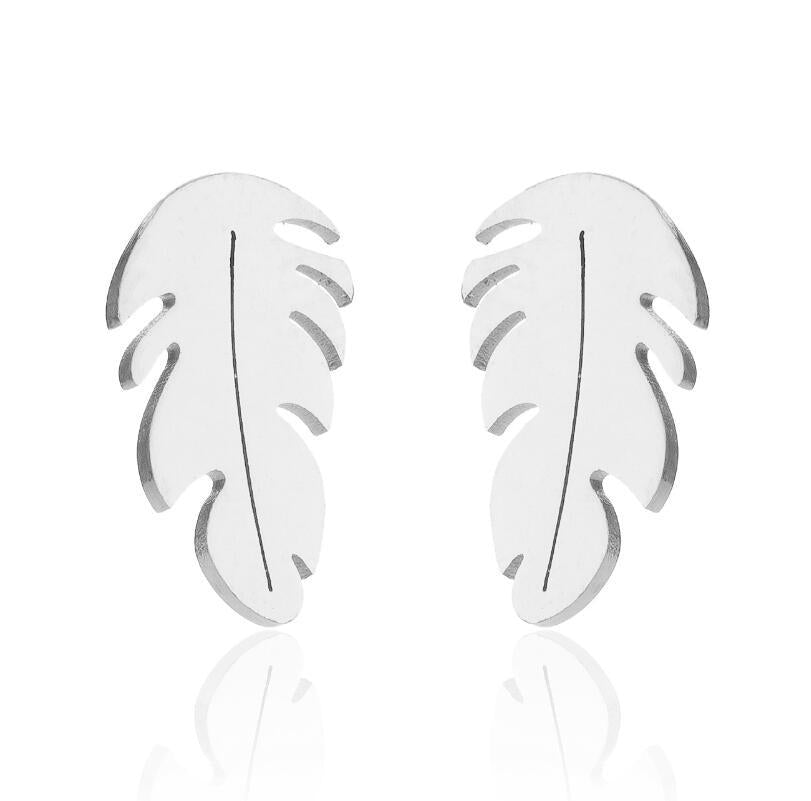 Wholesale Stainless Steel Feather Leaves Ear Studs