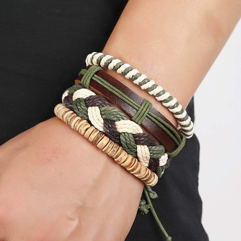 Wholesale Hemp Rope Hand Made Leather Bracelet Set of Four