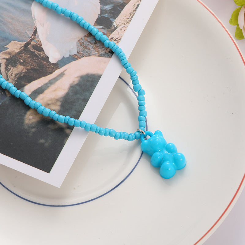 Wholesale Bear Candy Color Handmade Rice Beads Necklaces