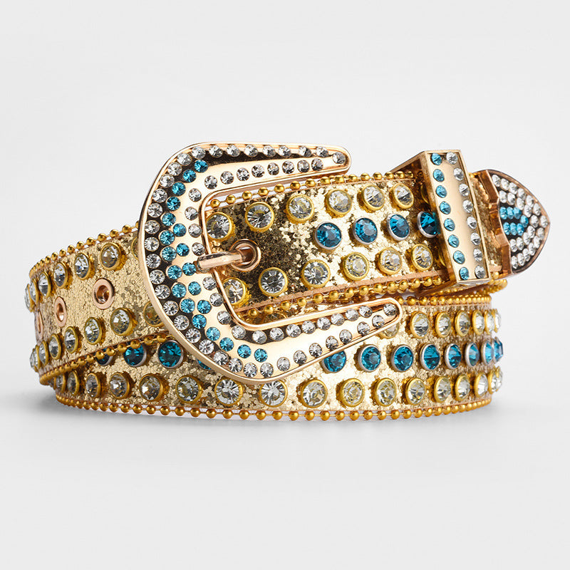 Wholesale Halloween Needle Buckle Full Diamond Sequins Skeleton Head Water Diamond Inlaid PU Belt