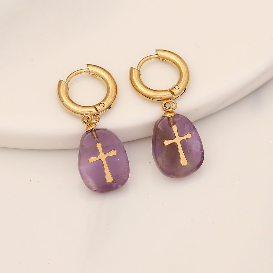 Wholesale Natural Stone Cross Stainless Steel Earrings