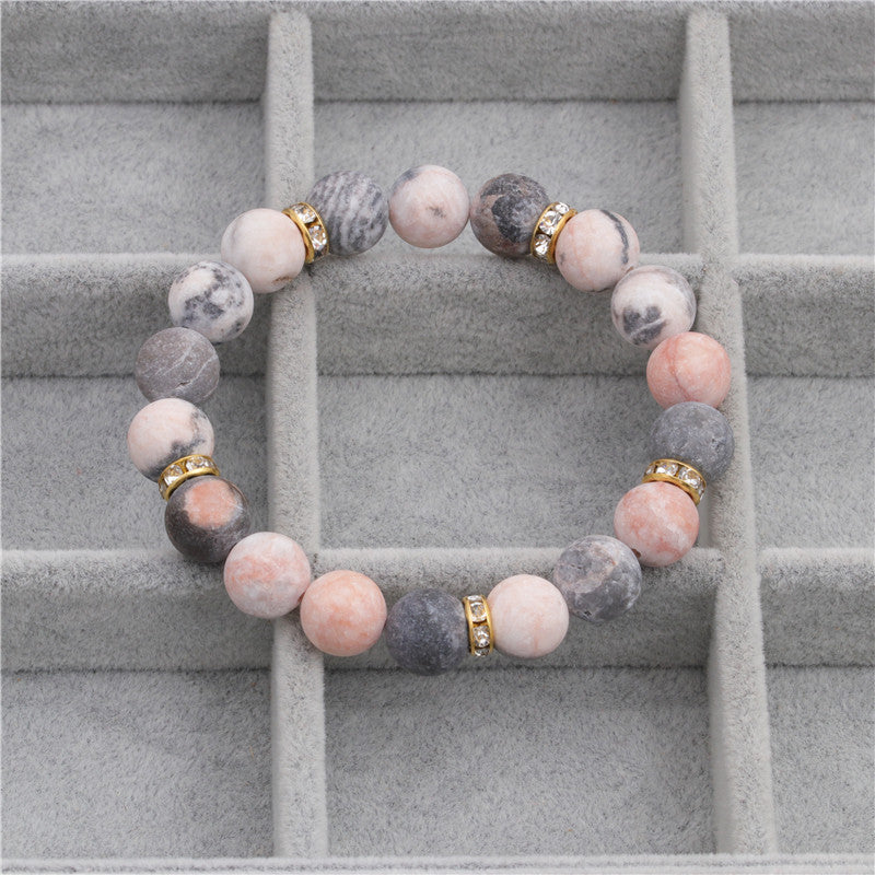Wholesale Jewelry Two Layer Frosted Pink Volcanic Stone Bracelets