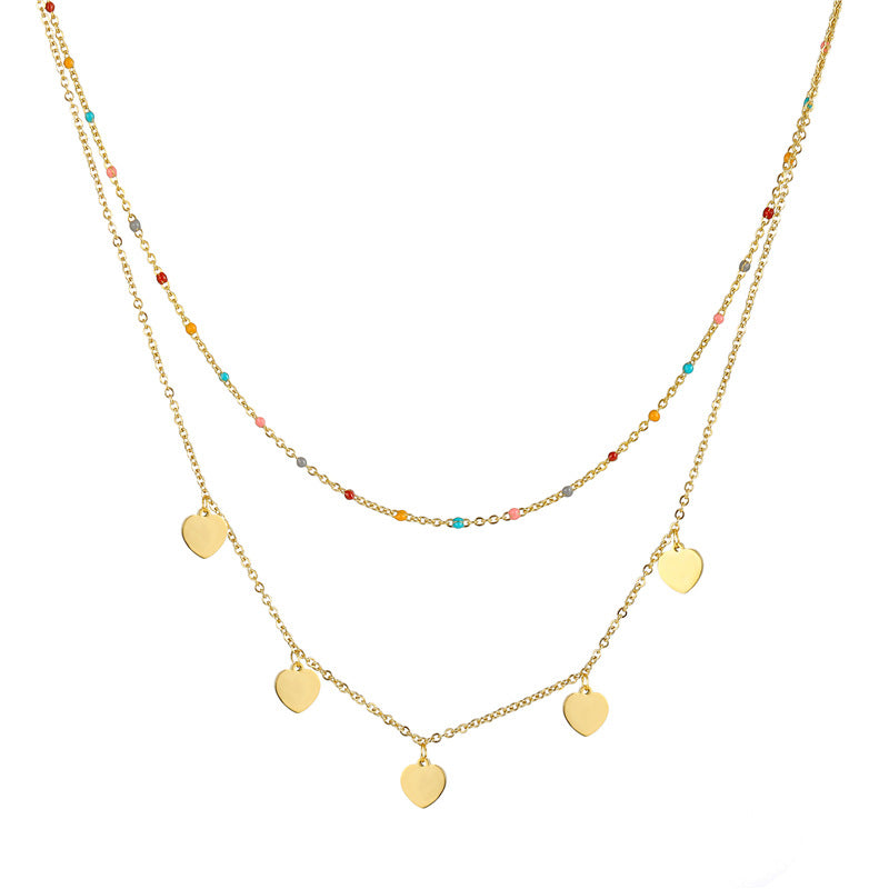 Collares de acero inoxidable con forma de corazón de doble capa al por mayor