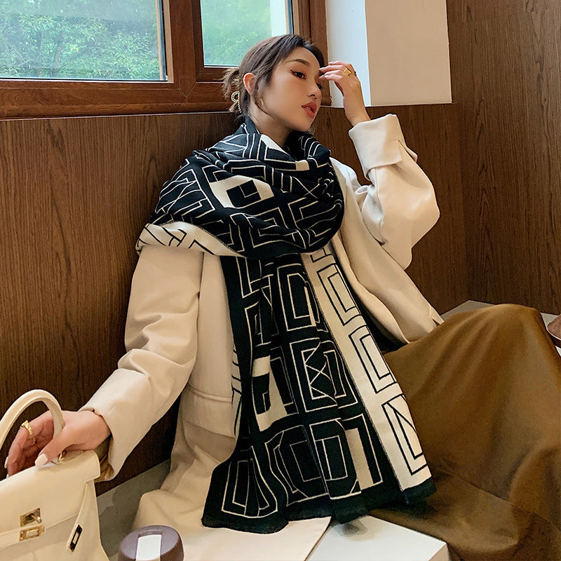 Wholesale Imitation Cashmere Double-sided Geometric Letter Thickened Warm Scarf