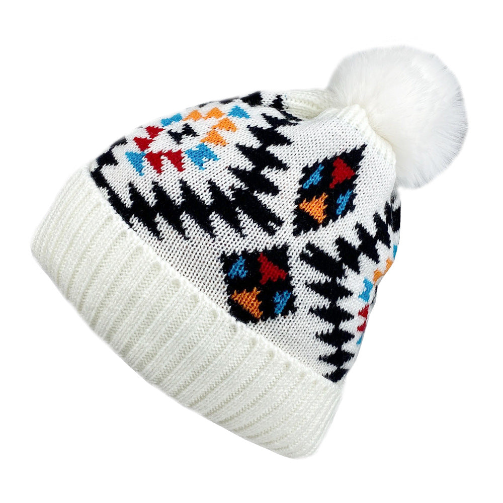 Wholesale Autumn and Winter Plush Women's Aztec Pattern Warm Wool Ball Knitted Wool Hat