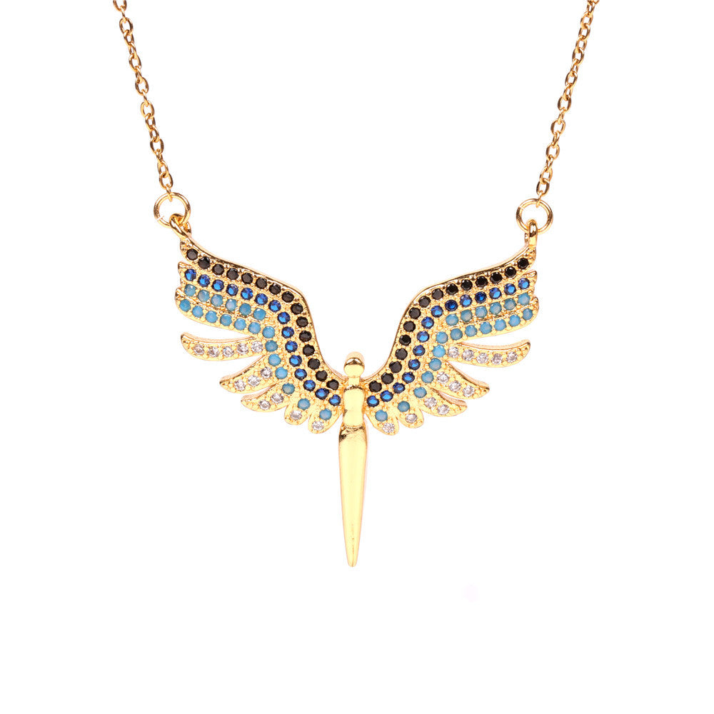 Wholesale Copper Diamond Angel Wings Pendant Creative Necklace