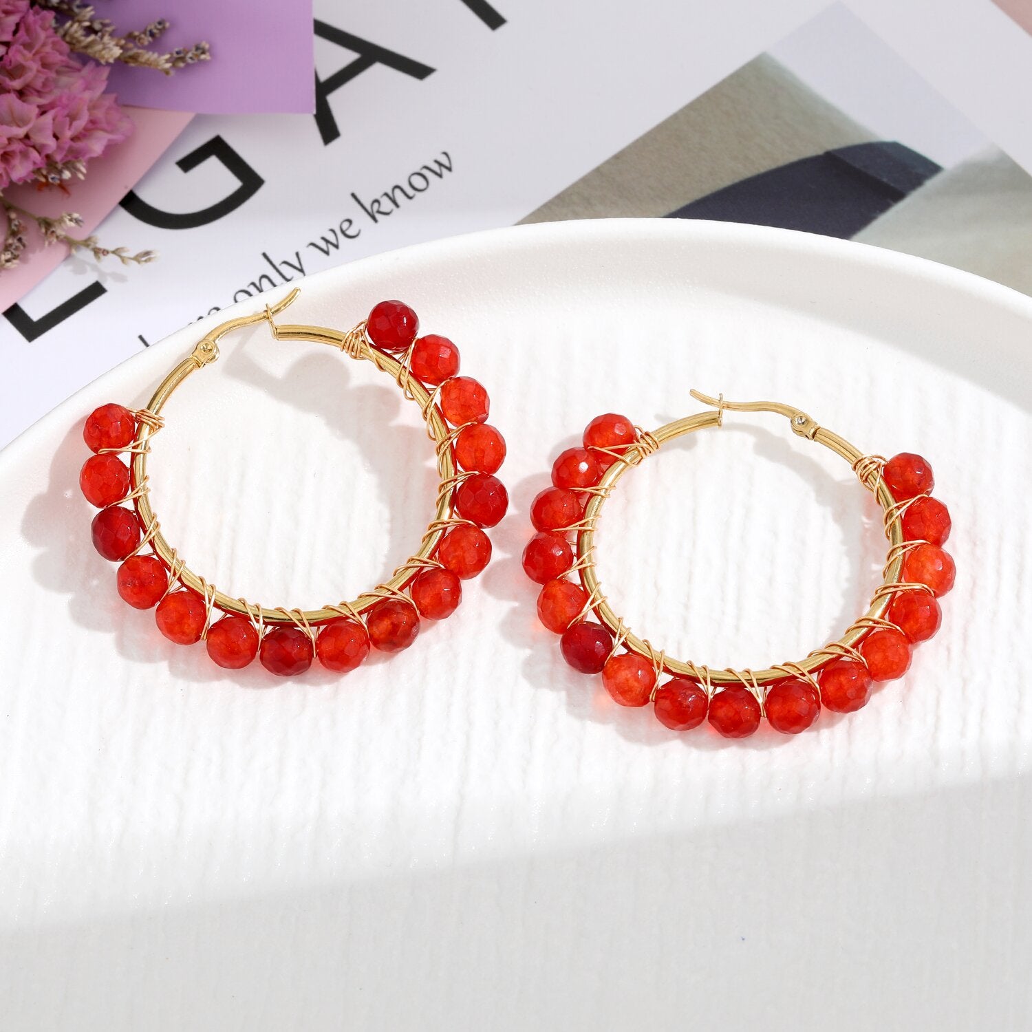 Wholesale Natural Stone Stainless Steel Earrings