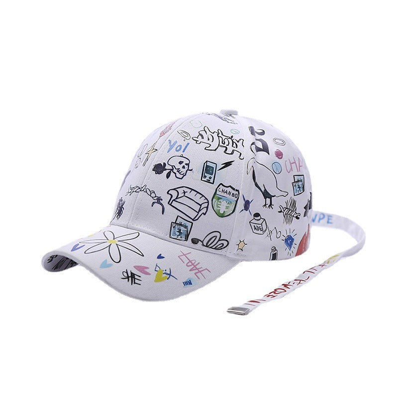 Venta al por mayor Gorra de béisbol con estampado de graffiti de dibujos animados de poliéster