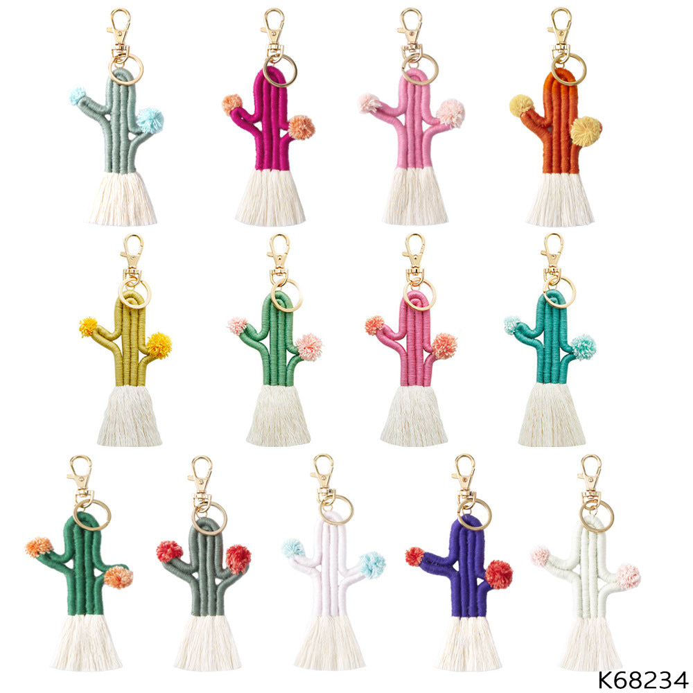 Llavero de algodón de algodón de cactus tejido a mano al por mayor