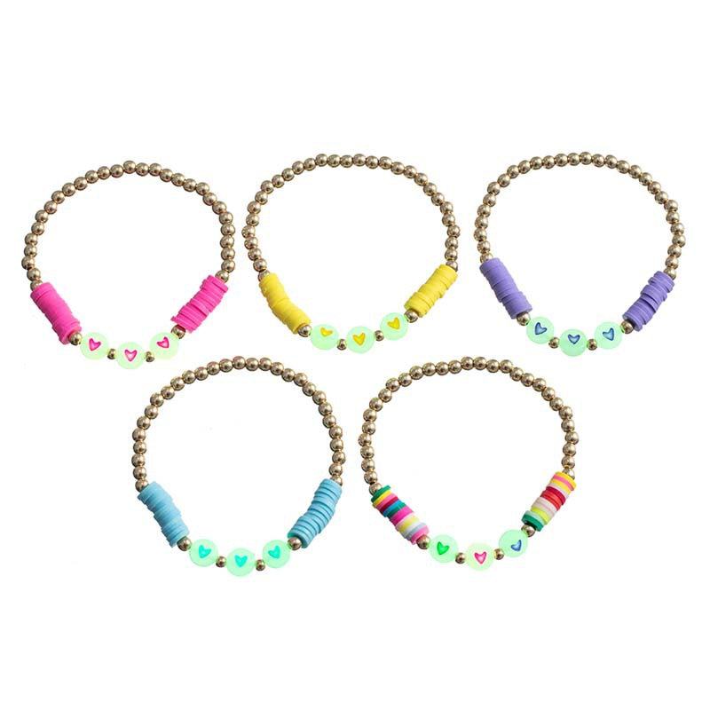 Wholesale Glow in the Dark Heart Acrylic Beaded Bracelet Set of 5