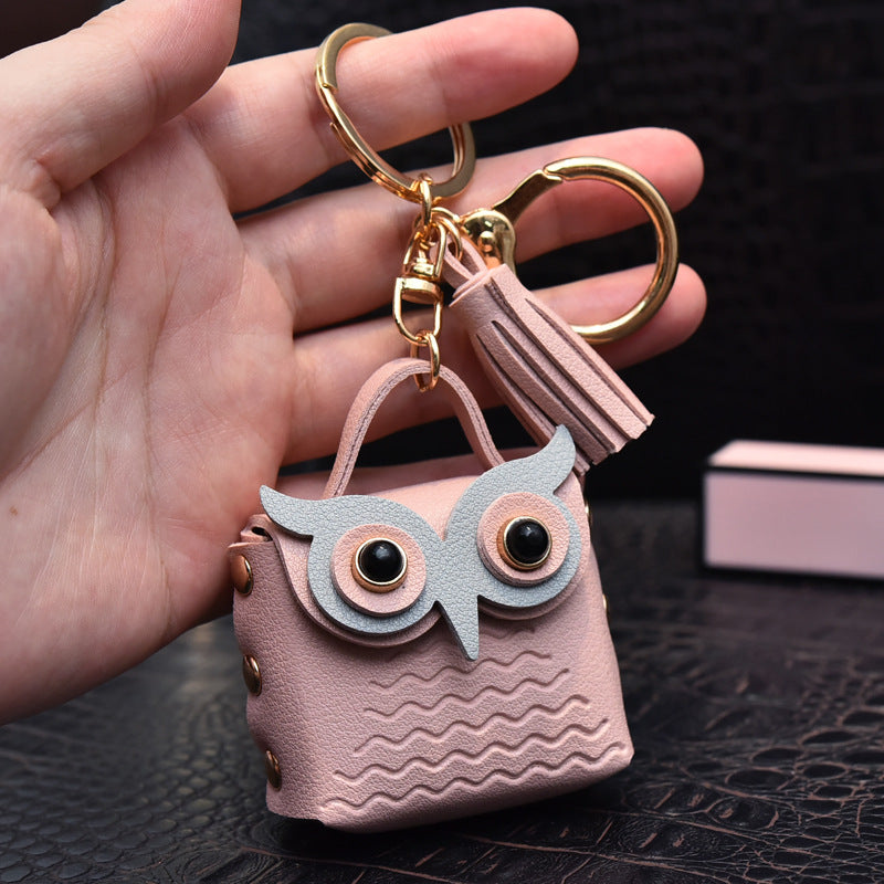 Wholesale Metal Leather Owl Coin Purse Keychain