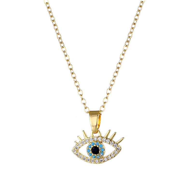 Wholesale Jewelry Stainless Steel Blue Eye Full Diamond Zircon Necklace