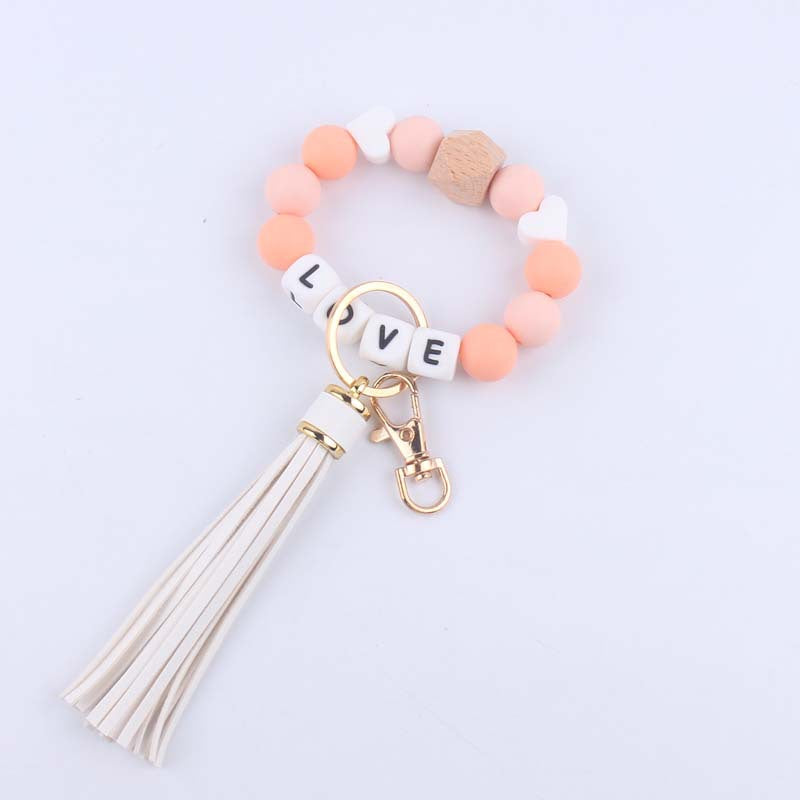 Wholesale Tassel Leather PU Silicone Beaded Wrist Keychains