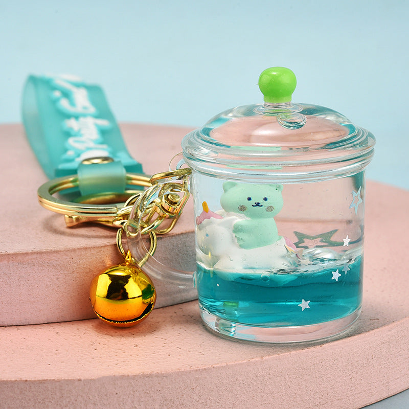 Llaveros flotantes de acrílico aceitado al por mayor del oso del montar a caballo del oso