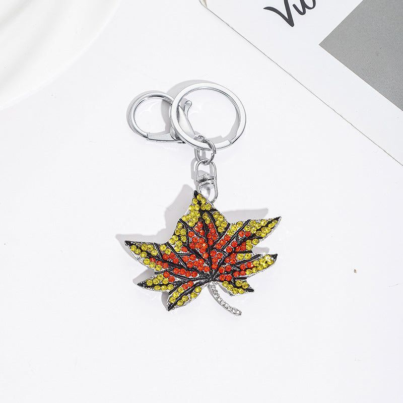 Wholesale Zinc Alloy Color Diamond Maple Leaf Keychain