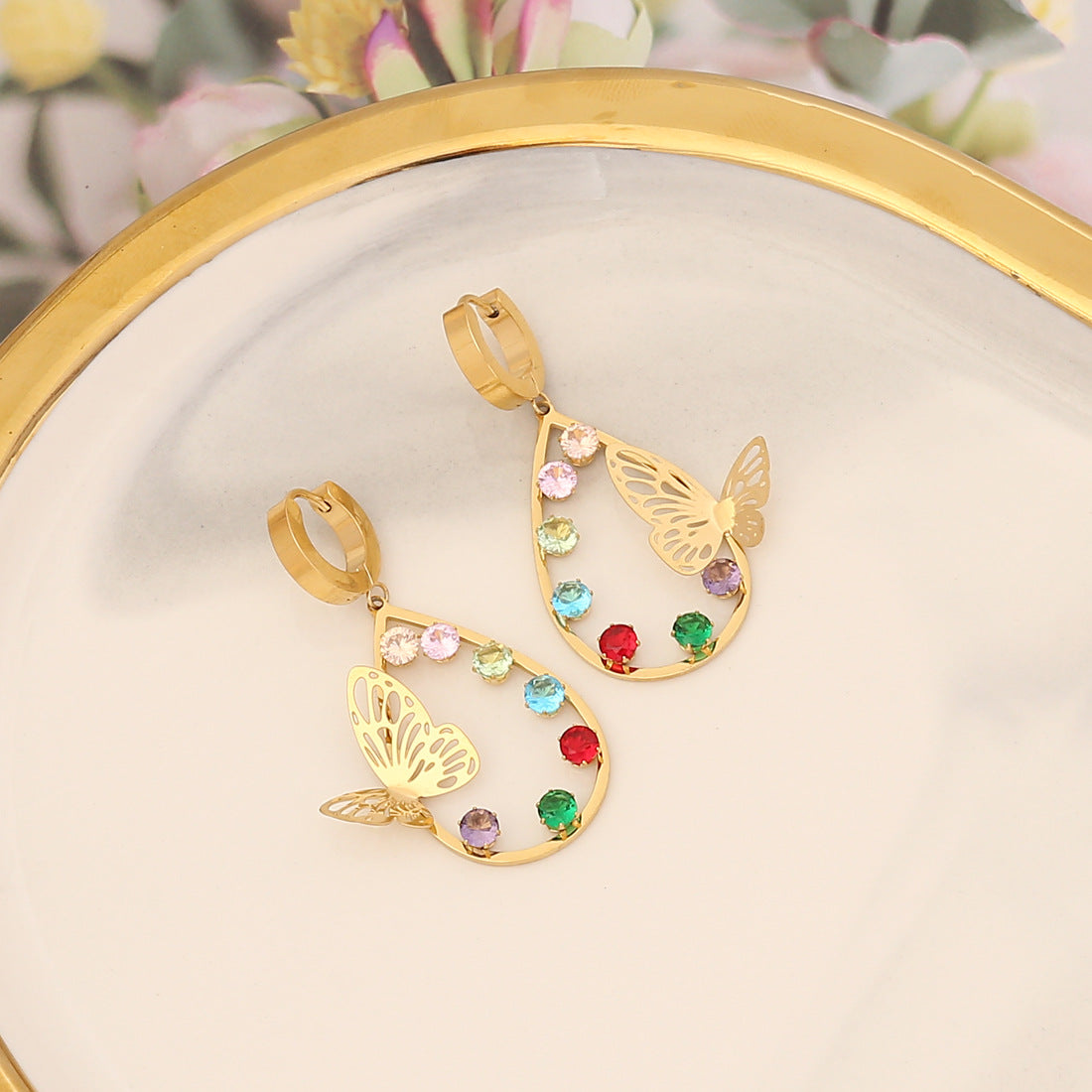 Joyas al por mayor Corazón de mariposa Pendientes de acero inoxidable