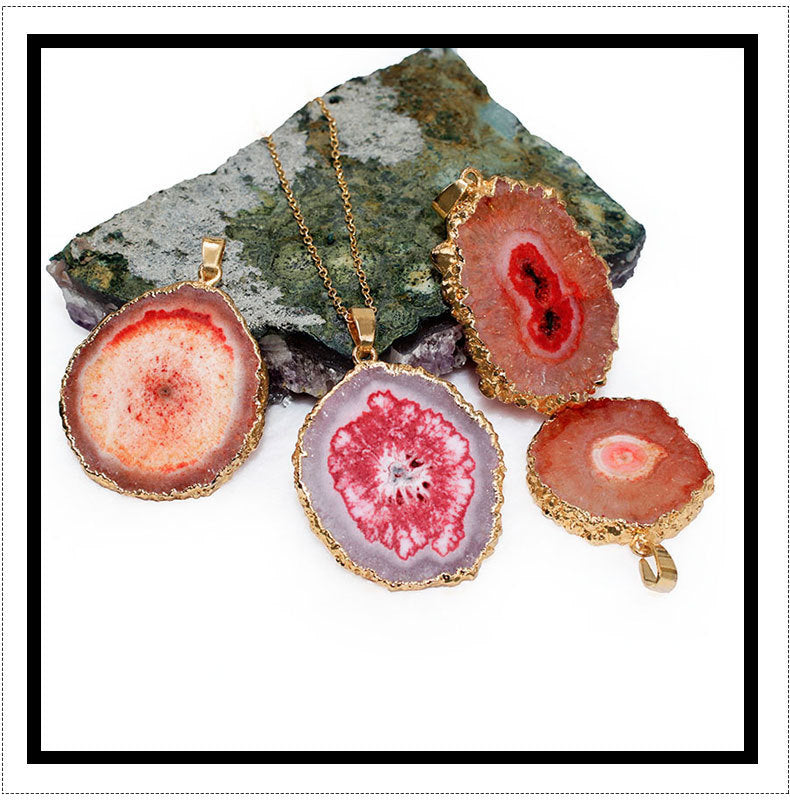 Wholesale 10PCS Sun Flower Pendant Natural Agate Stone Necklace