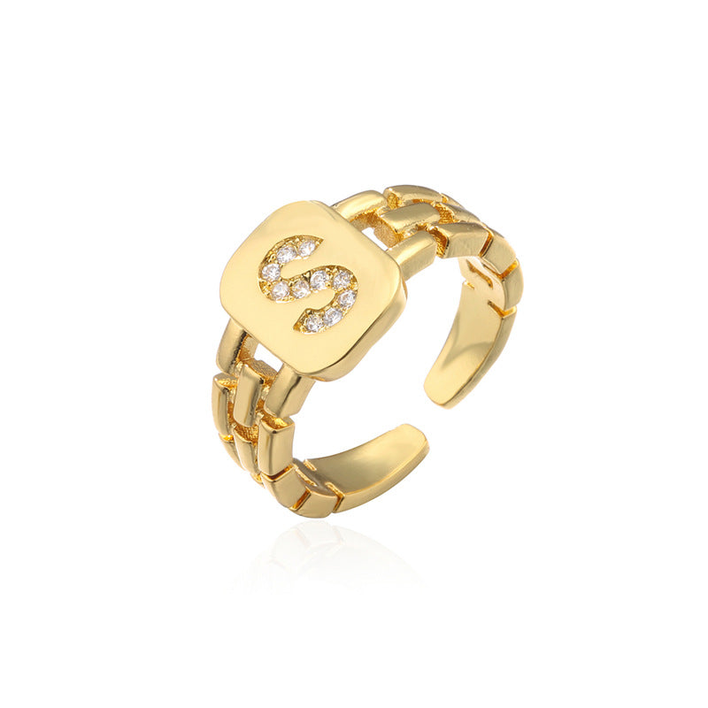 Wholesale Gold Plated 26 Letters Copper Adjustable Rings