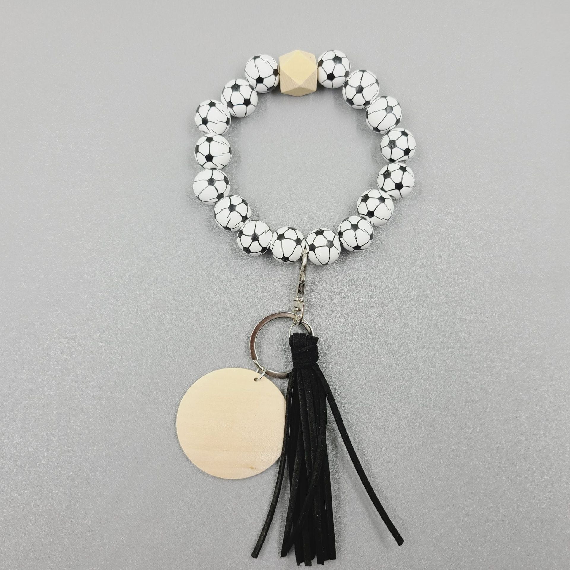 Letrero de madera en blanco al por mayor llavero de muñeca con cuentas de silicona