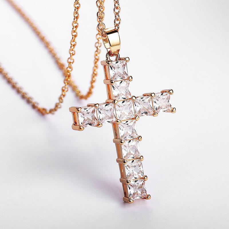 Wholesale Full Diamond Square Zircon Cross Necklace