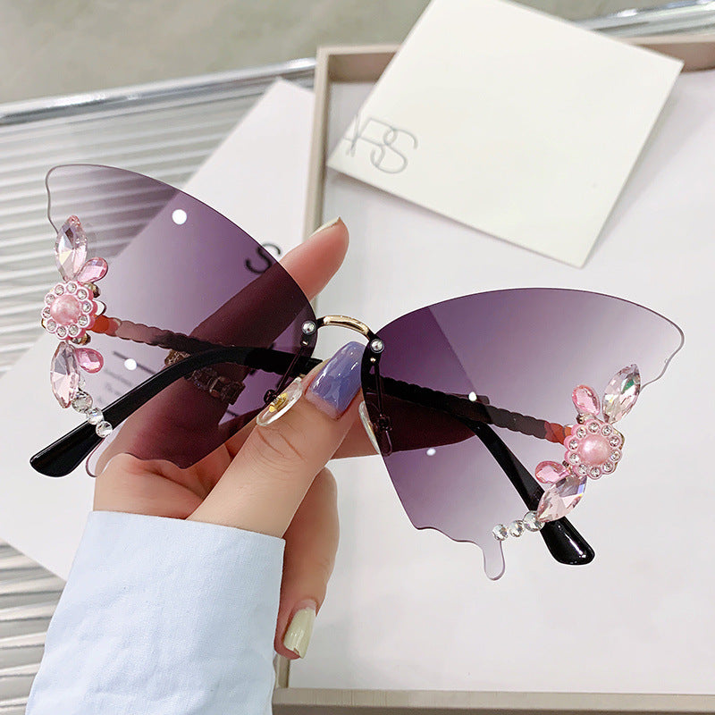 Wholesale Butterfly Diamond Rimless PC Sunglasses