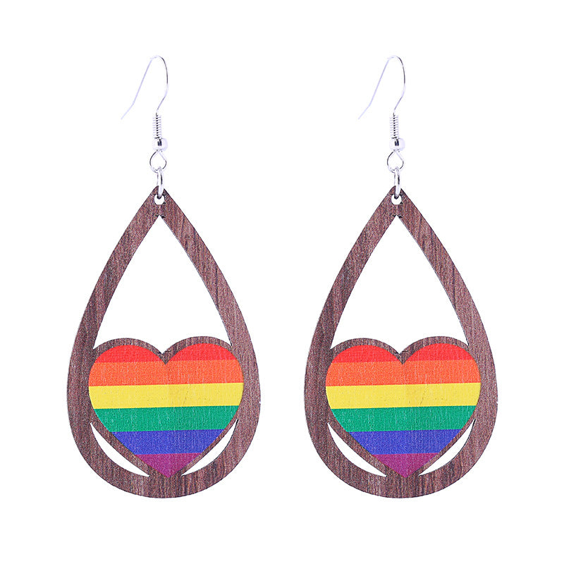 Pendientes de madera gay de arcoíris coloridos al por mayor