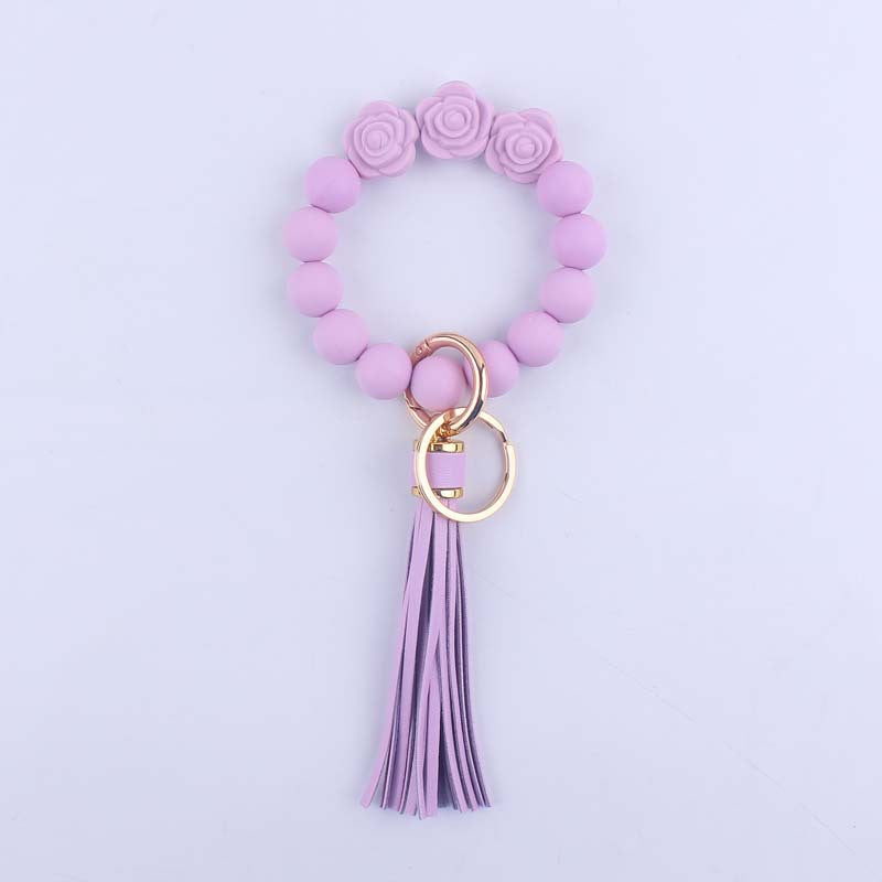 Wholesale Rose Silicone Beaded Wrist Keychain