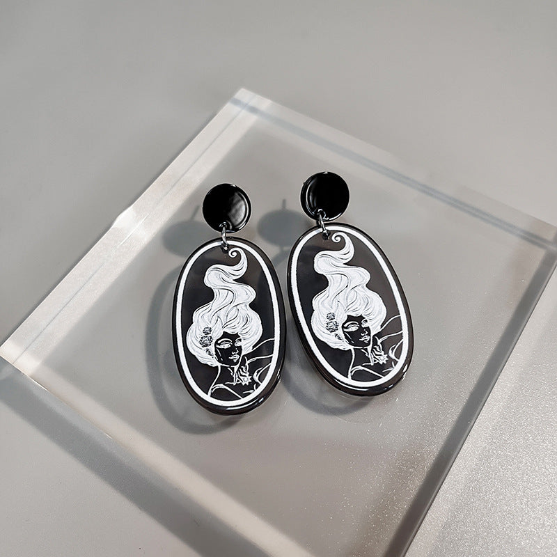 卸売花と葉の油絵シルバー針アクリル イヤリング