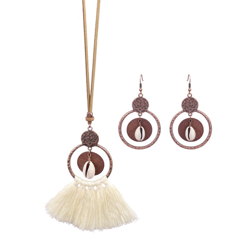 Wholesale Hollow Out Tassel Alloy Earrings Necklaces Set