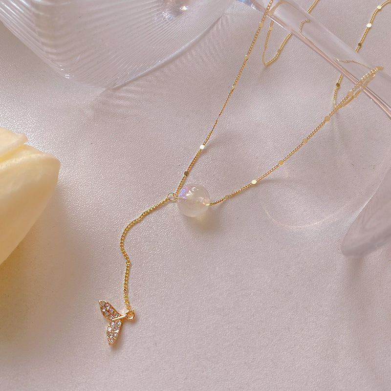 Wholesale Titanium Steel Colorful Pearl Tassel Fishtail Necklace