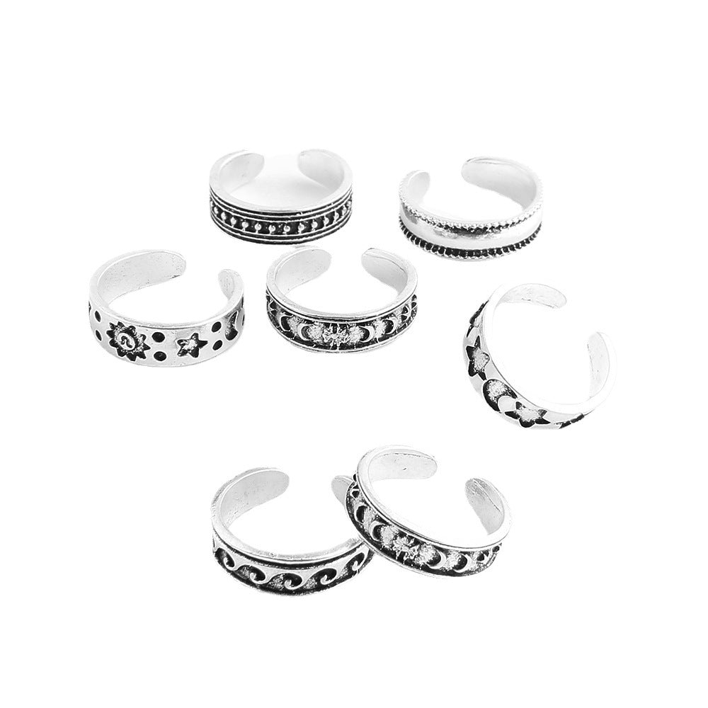 Wholesale Alloy Carved Hollow Multi Element 7 Pieces Open Foot Ring