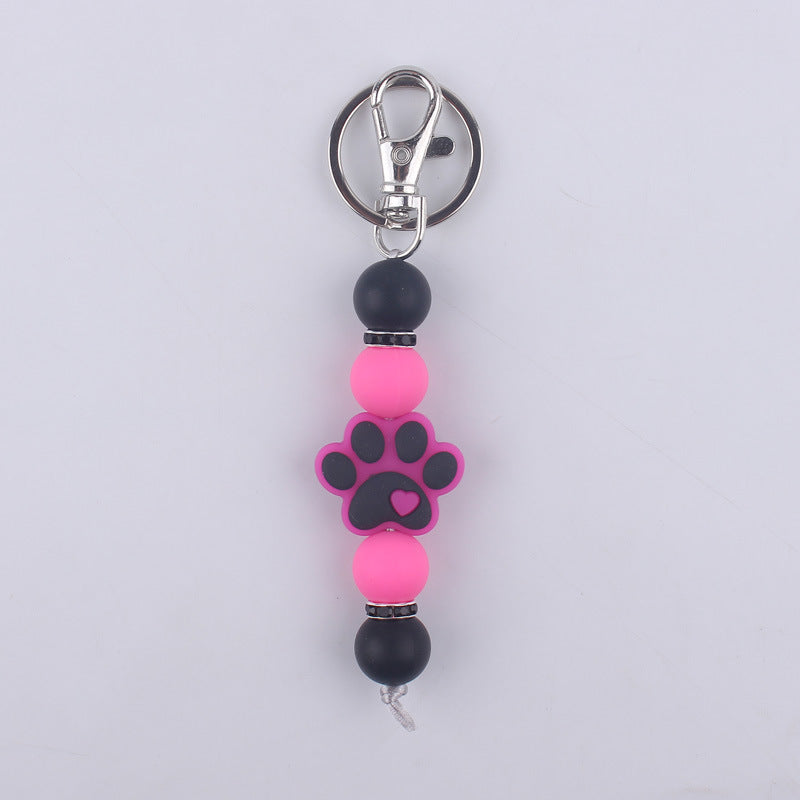 Wholesale Cartoon Dog Paw Silicone Handmade Beaded Keychain