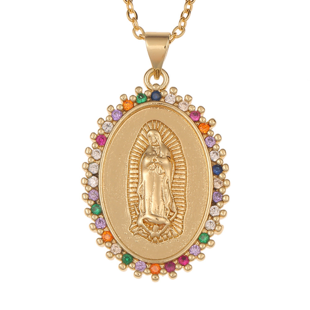 Wholesale Copper Micropaved Zircon Virgin Mary Pendant Believer Necklace