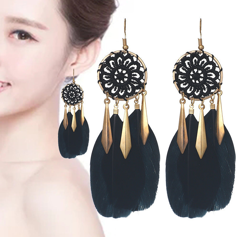 Wholesale Dream Catcher Pattern Feather Alloy Earrings