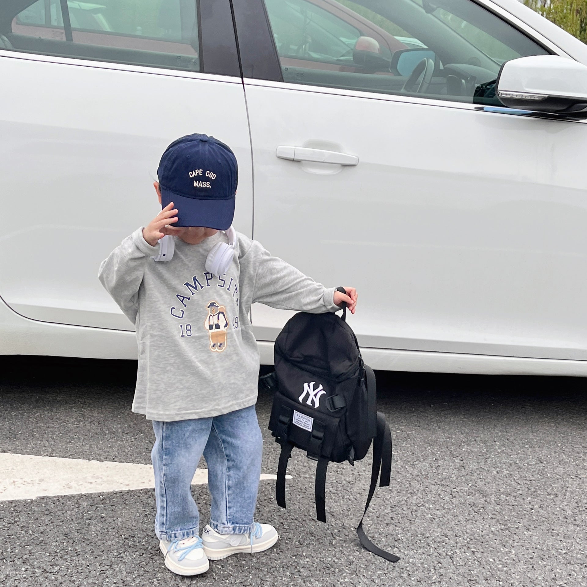 Gorra de béisbol de algodón puro con sombrilla y protector solar para niños al por mayor