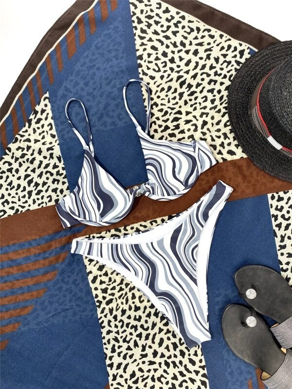 Wholesale Solid Color Two-piece Polyester Swimwear