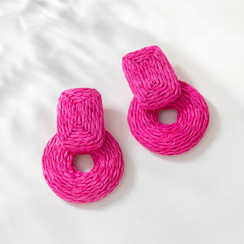Wholesale Colorful Raffia Metal Earrings
