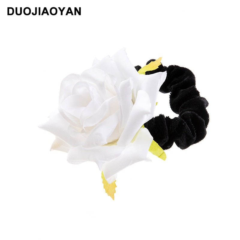 Venta al por mayor Real Fabric Rose Flowers Hair Scrunchies