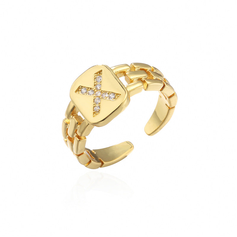 Wholesale Gold Plated 26 Letters Copper Adjustable Rings