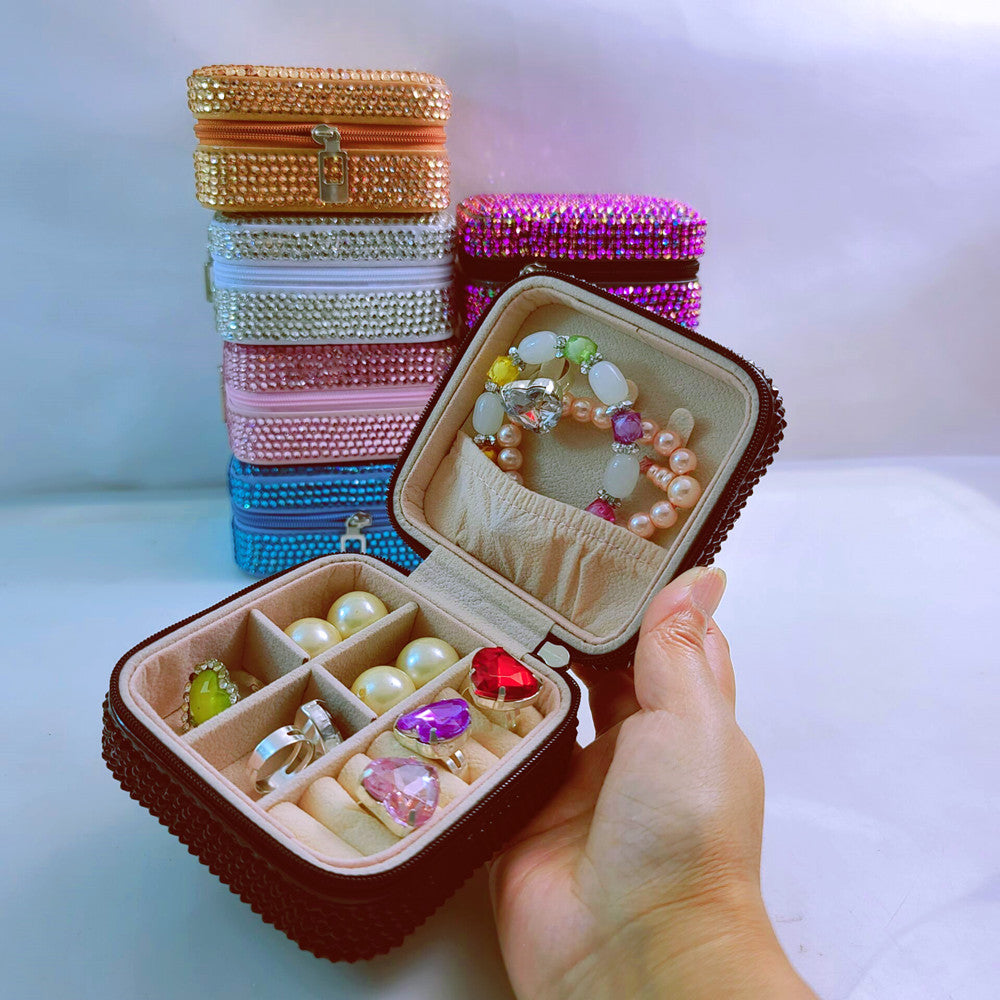 Wholesale PU Inlaid Diamond Macaron Color Jewelry Storage Box