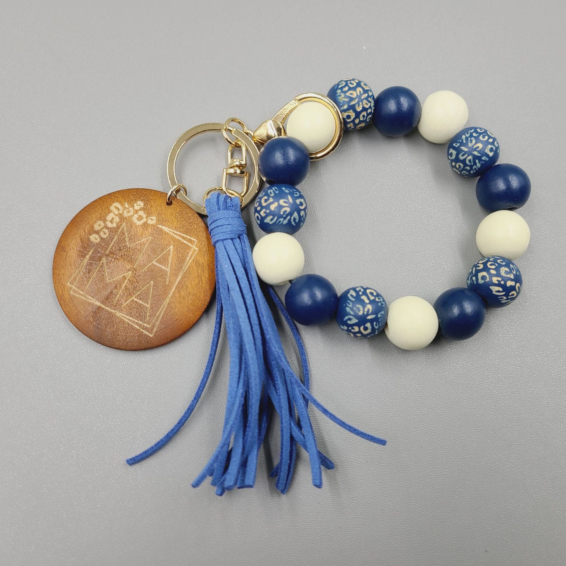 Wholesale 5pcs/pack MAMA Mother's Day Leopard Tassel Silicone Beaded Wrist Keychain