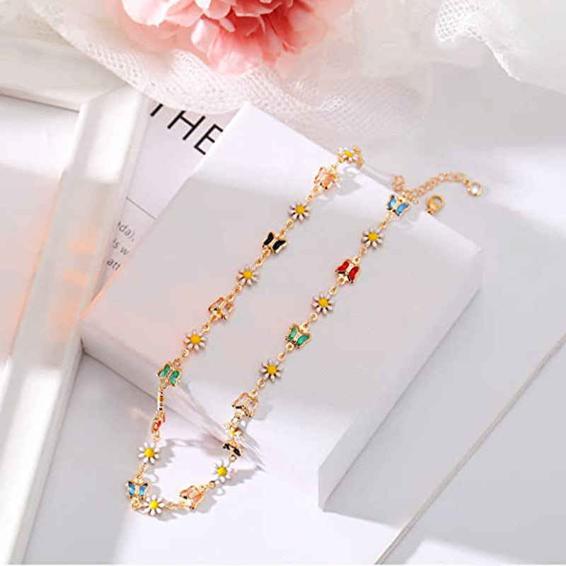 Wholesale Stainless Steel Colorful Butterfly Daisy Necklaces